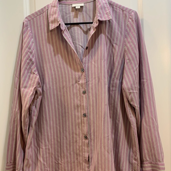 J Jill Lavender Stripe button down shirt large long sleeve armpit to armpit 22” - Picture 7 of 13